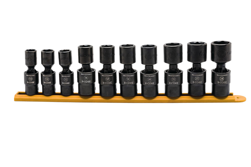 10 Pc. GEARWRENCH 1/2" Drive 6 Point Standard X-Core Pinless Universal Impact Metric Socket Set - 84979, Black