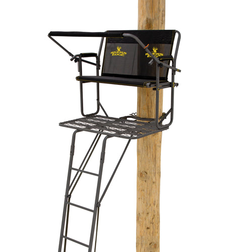 TwoPlex LS Rivers Edge 2-Man Ladder Stand, 17’1” Height, Lockdown Strapping System, Flip-Up TearTuff Mesh Bench Seat, 40” Wide Platform, 2-Way Adjustable Shooting Rail, RE669