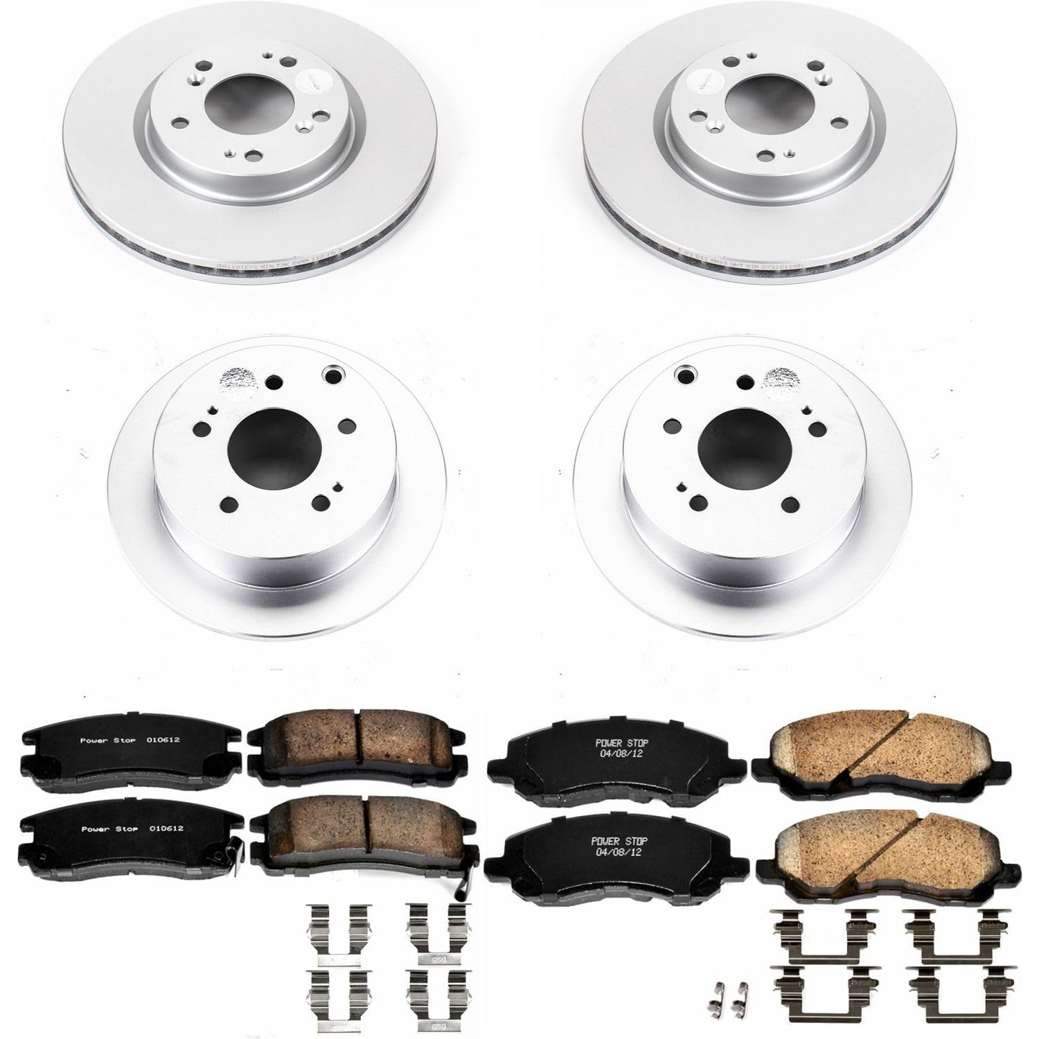 Power Stop Coated Brake Rotor & CRK2711 Ceramic Brake Pads - Front & Rear For Mitsubishi Eclipse 2006-2012 Mitsubishi Galant 2004-2007 [Vehicle Specific]