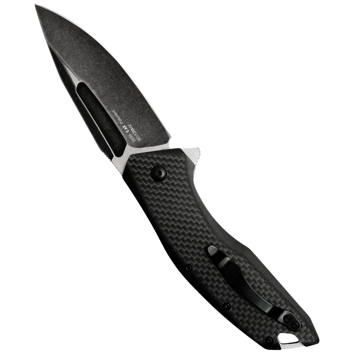 Kershaw Pocket Knife Flourish (3935); 3.5-Inch Blackwash Clip Point Blade with Black Carbon Fiber Handle; Features SpeedSafe Assisted Opening, Flipper, Lanyard Hole and Reversible Pocket Clip; 5.3 OZ.