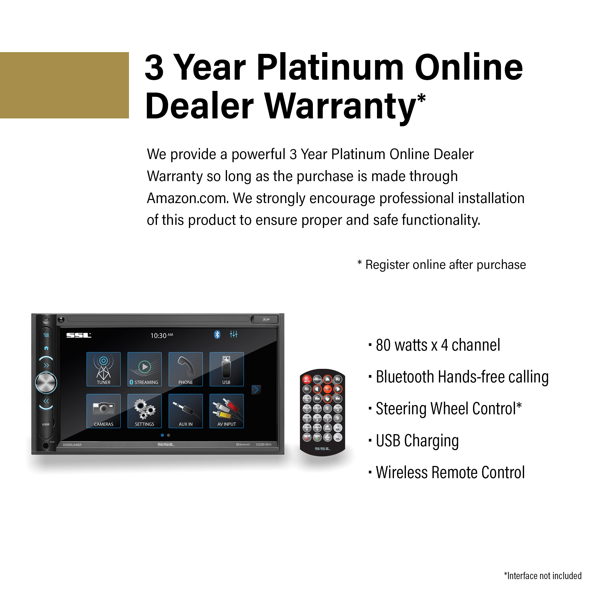 Sound Storm Laboratories Car Stereo System DD695B - A-Link (Screen Mirroring), 6.95 Inch Double Din Head Unit, Touchscreen, Bluetooth Audio and Hands-Free Calling, Radio Receiver, CD Player