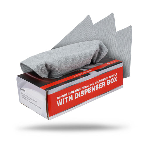 Microfiber Detailing Towels Maxshine | 20-Pack, Grey, 12"x12", 180GSM | Lint-Free, Streak-Free, Machine Washable | Dispenser Box for Car, Home, Auto Detailing