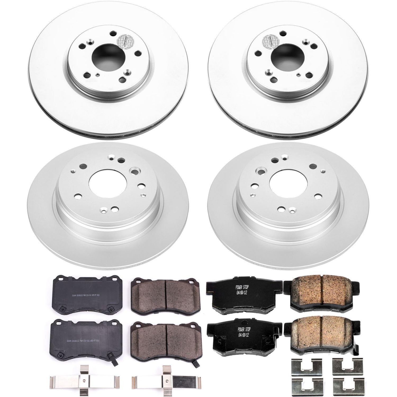 Power Stop Coated Brake Rotor and Ceramic Brake Pads CRK2718- Front & Rear For Acura TL 2004-2008 [Model Specific]