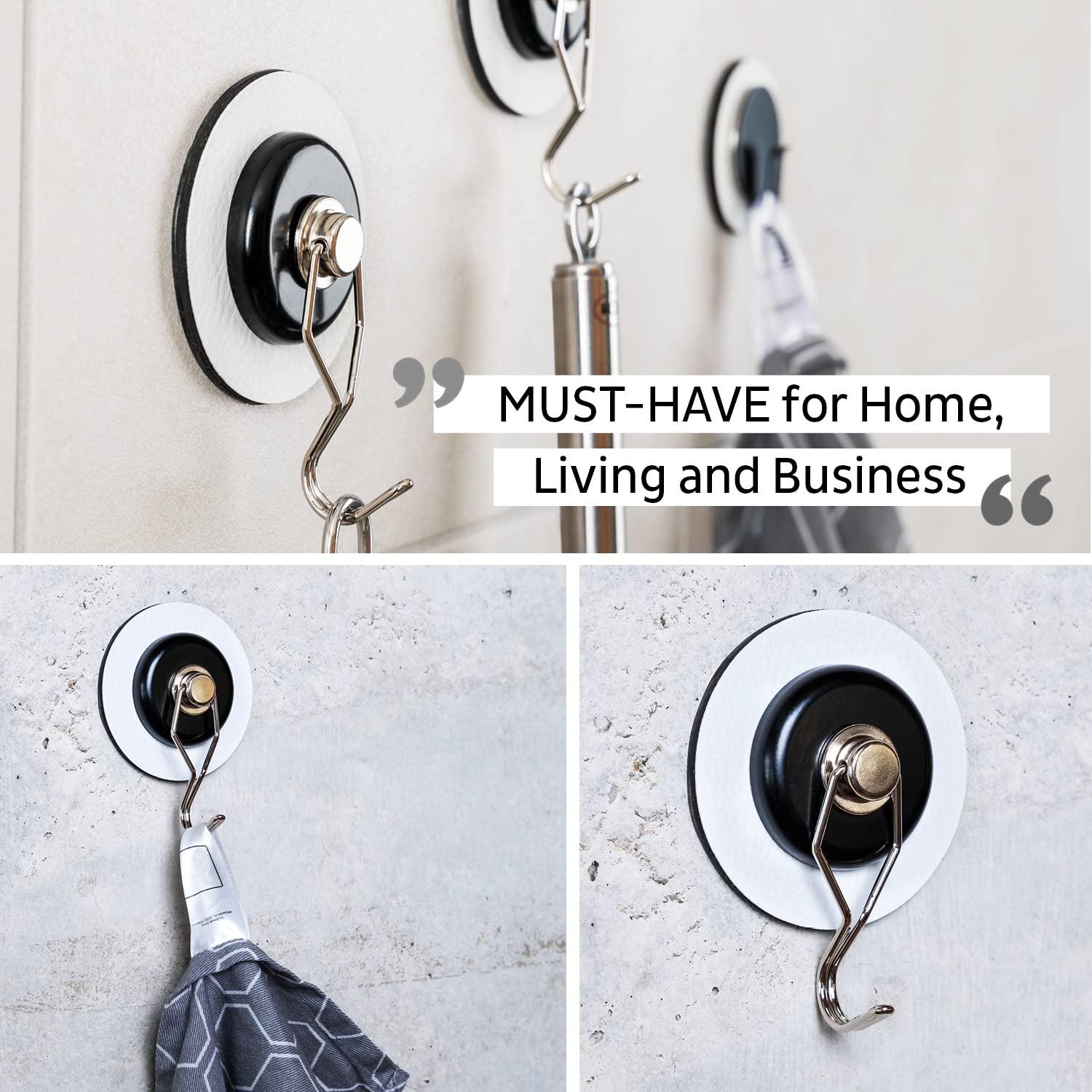 silwy® The One Magnetic Hook with White Metal Nano Gel Pad in 7.5 cm - No Drilling or Screwing Again - Flexible Use