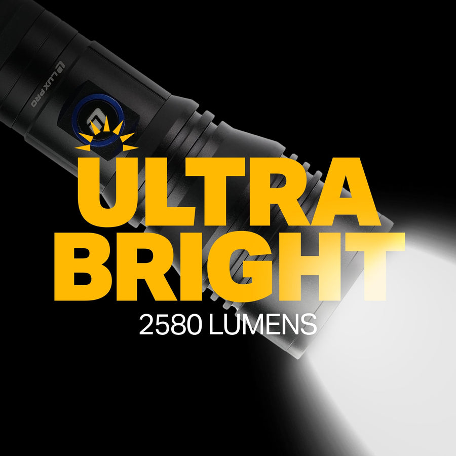 Rechargeable LUXPRO XP925 Focusing LED Flashlight - 2580 Lumens - Bright Flashlight with Power Bank - Features Ergonomic Handle & LPE Optics