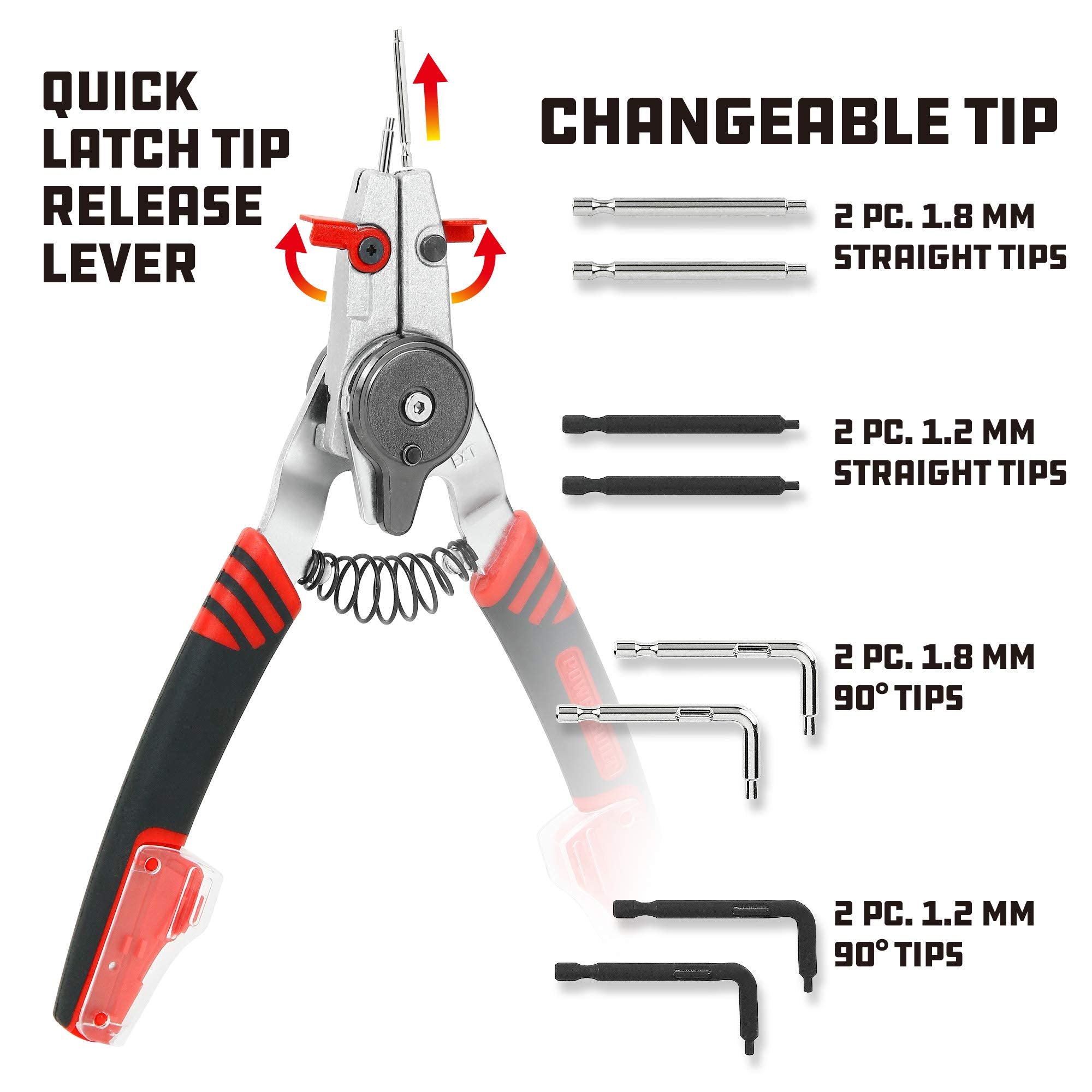 Powerbuilt Snap Ring Pliers with Internal External Combination Switch, Reversible, Remove and Install, Spring Loaded, Tips Included - Red 941336