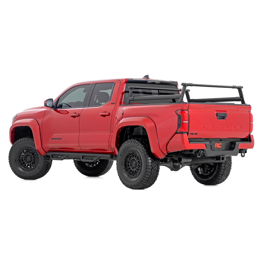 Rough Country Half-Height Bed Rack for Tacoma Toyota (2024-2025) - Modular Aluminum Truck Rack for Bikes, Tools, Camping & Recovery Gear