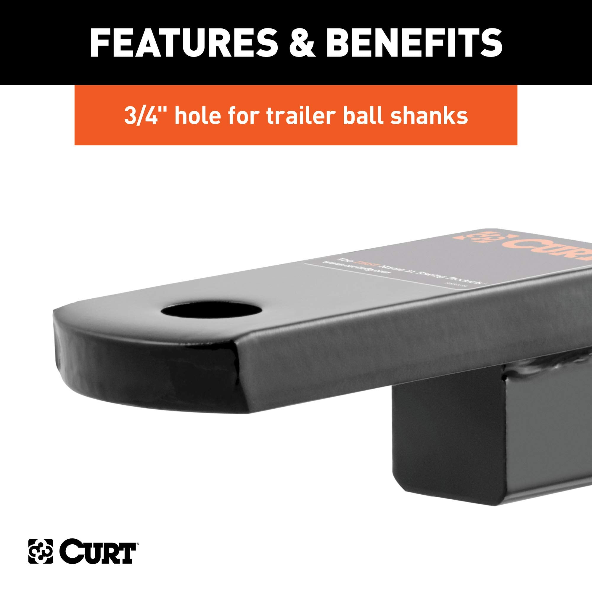 CURT Class 2 Trailer Hitch Ball Mount 45519, Fits 1-1/4-Inch Receiver, 3,500 lbs, 3/4-Inch Hole, 1-1/4-In Drop, 3/4" Rise