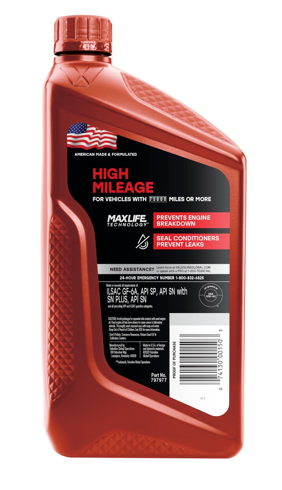 Valvoline with MaxLife Technology High Mileage 10W-40 Synthetic Blend Motor Oil 1 Quart