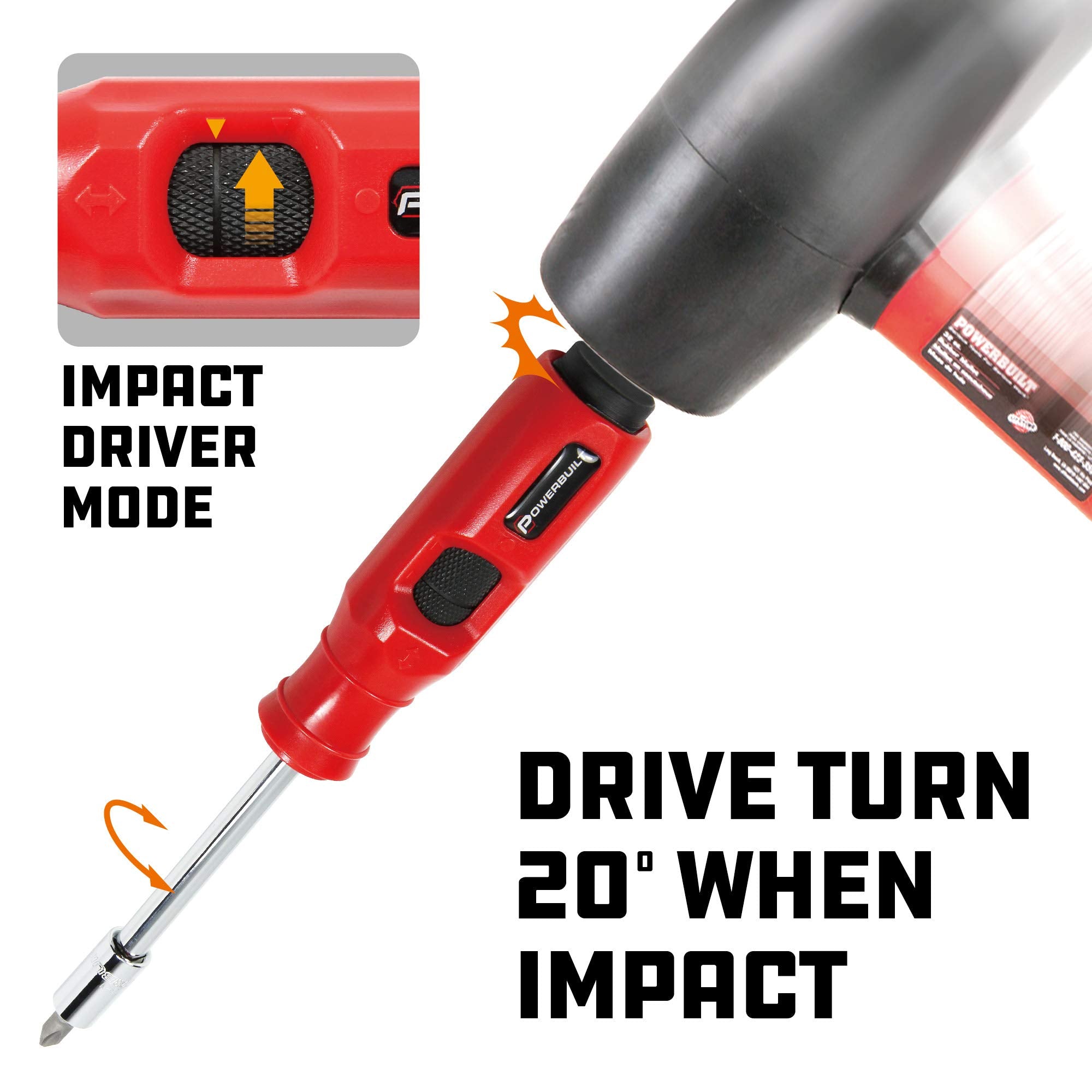 Powerbuilt 20 Pc. 1/4" Dr. Impact Bit Screwdriver and Nut Driver Set, Includes SAE, Metric Sockets, Phillips, Slotted, Star Bits, Adapter- 647768