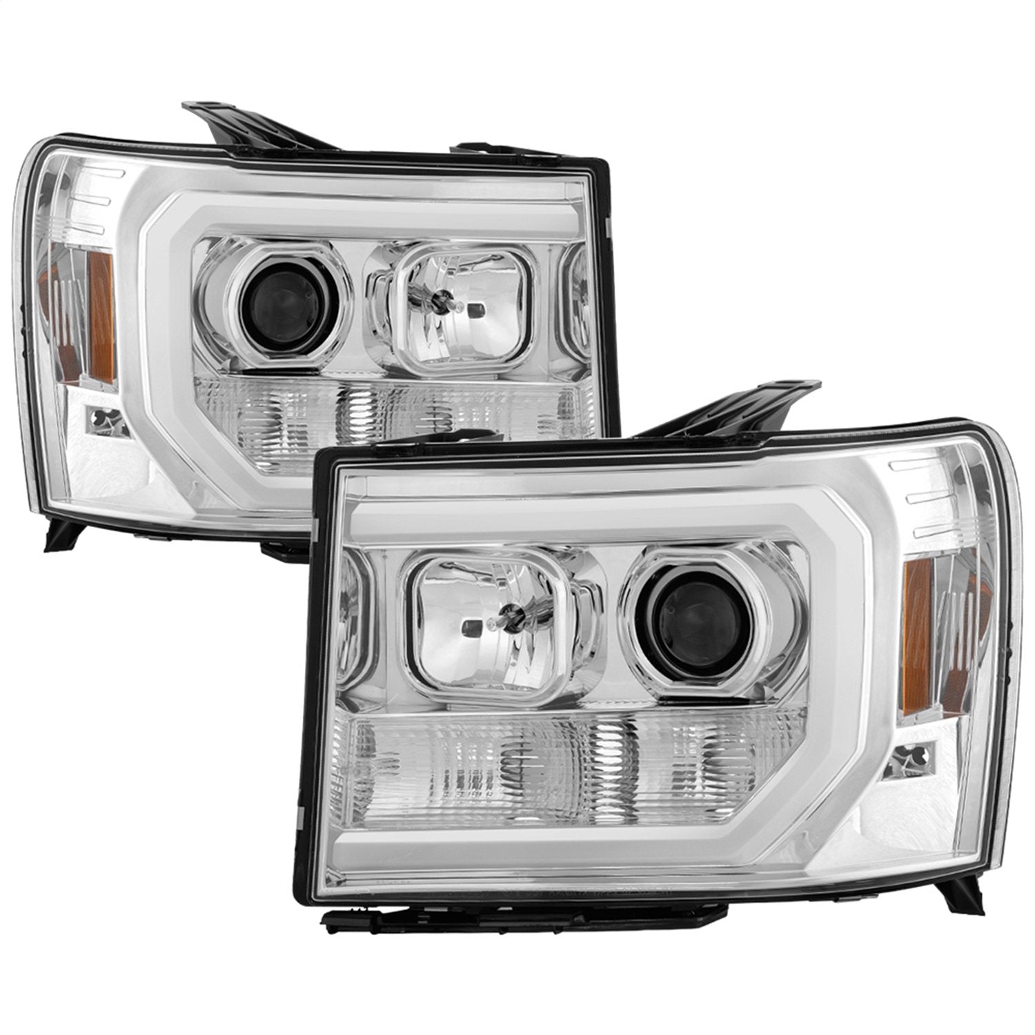GMC Sierra 1500/2500/3500 07-13 / Spyder Auto 5083647 / GMC Sierra Denali 08-13 / GMC Sierra 2500HD/3500HD 07-13 Version 2 Projector Headlights - Light Bar DRL LED - Chrome