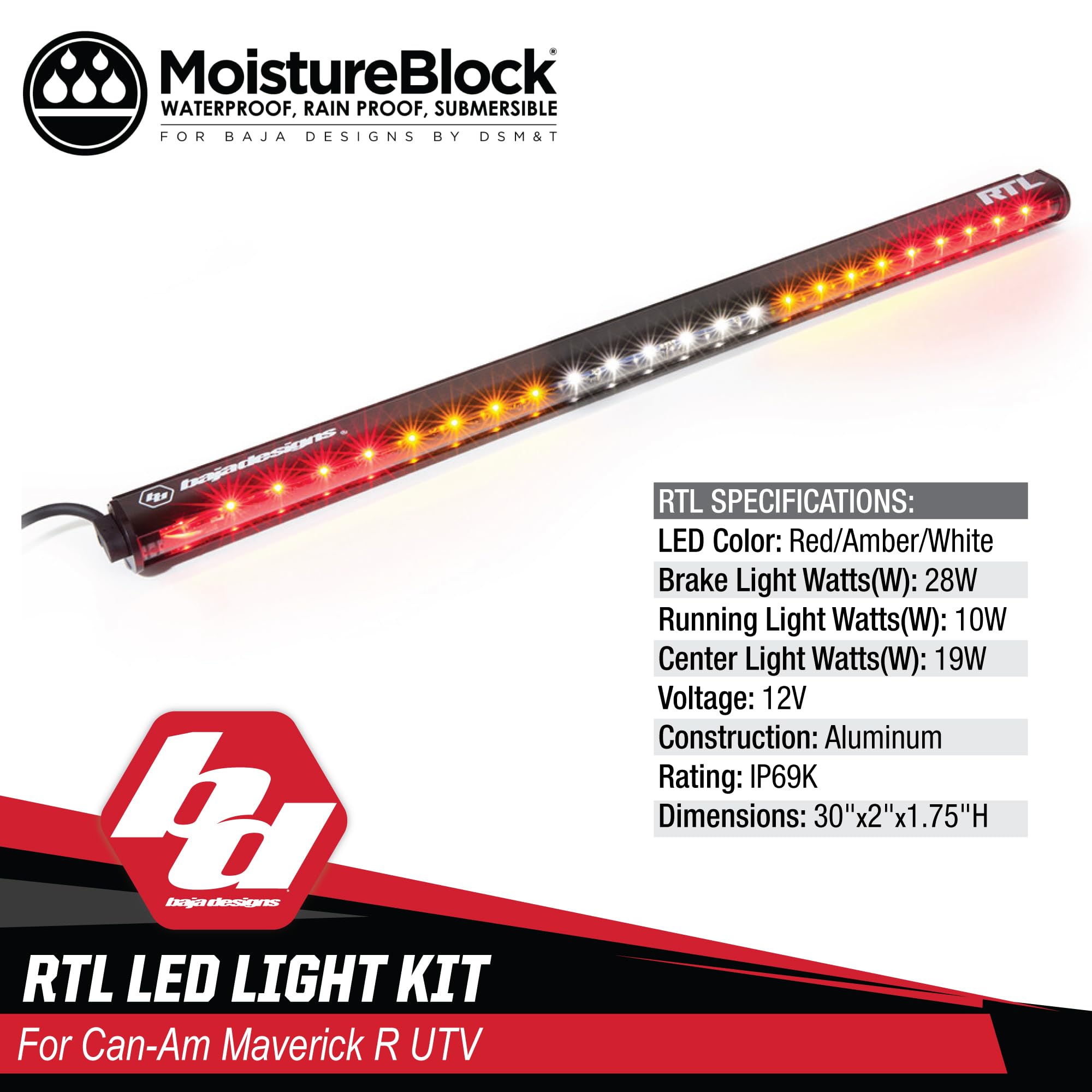 RTL Rear LED Light Kit Baja Designs for Can-Am Maverick R UTV