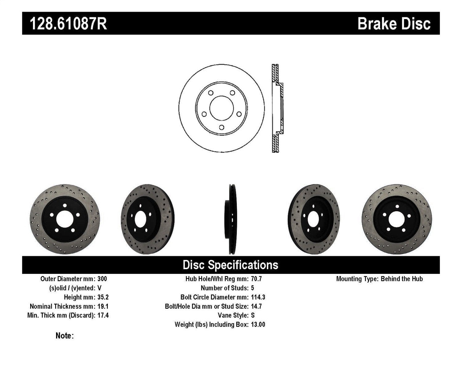 Rear Right StopTech 128.61087R Sport Cross Drilled Brake Rotor