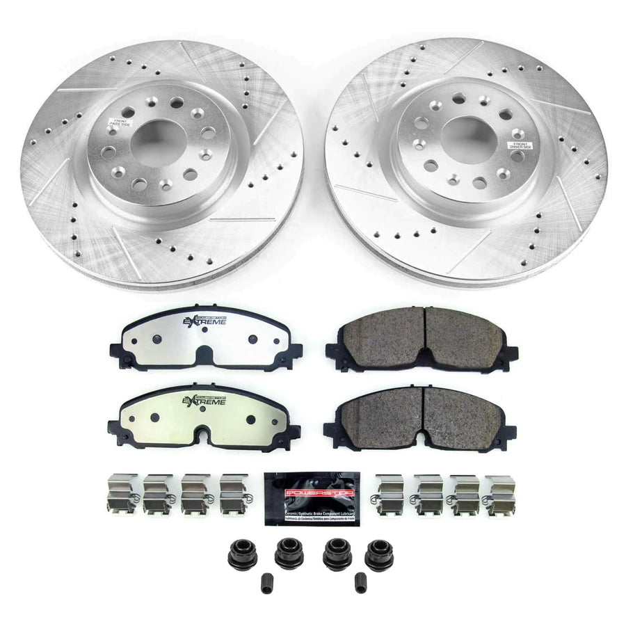 Power Stop Front Brake Kit For 2021 2022 Cadillac XT6 2021 2022 Cadillac XT5 - Truck & Tow Carbon Fiber Ceramic Brake Pads & Drilled and Slotted Rotors Replacement, K8743-36