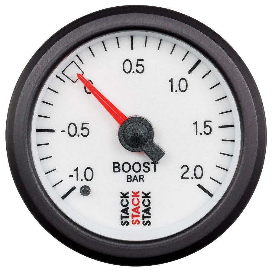 Stack ST3161 52mm White -1 to 2 Bar Universal T-Fitting Mechanical Boost Pressure Gauge