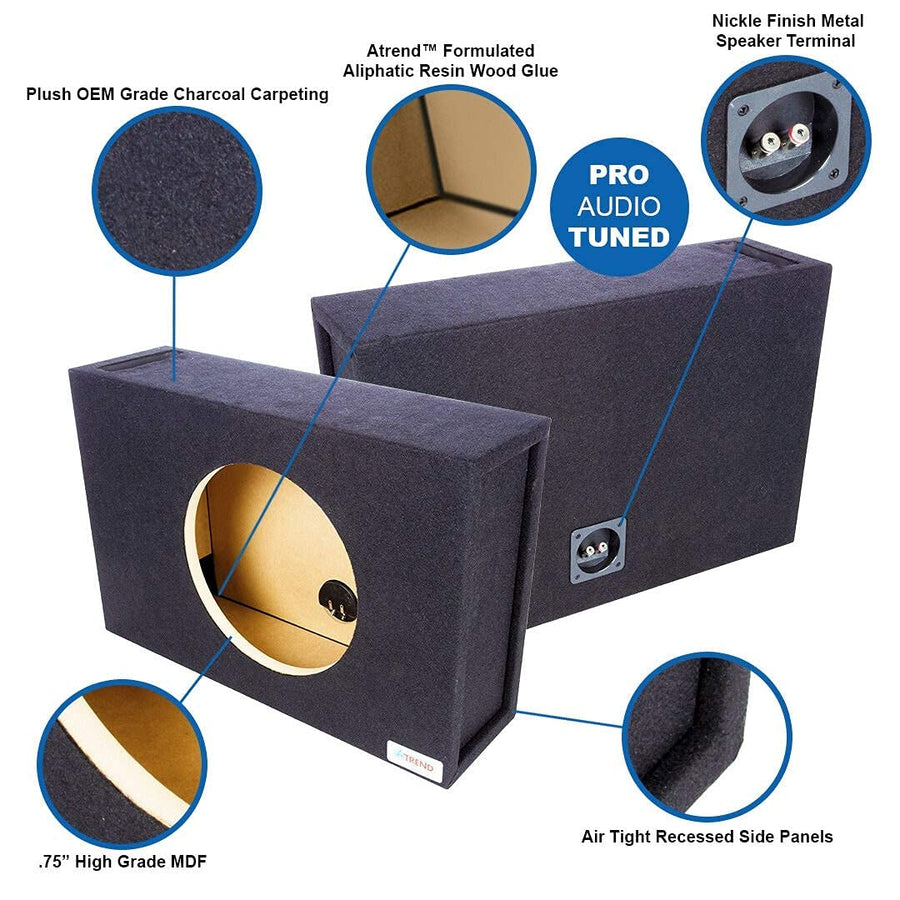 Atrend Single Vented 10" Bbox Subwoofer Enclosure- Pro Audio Tuned Car Subwoofer Boxes & Enclosures - Premium Subwoofer Box Improves Audio Quality, Sound & Bass - Nickel Finish Terminals