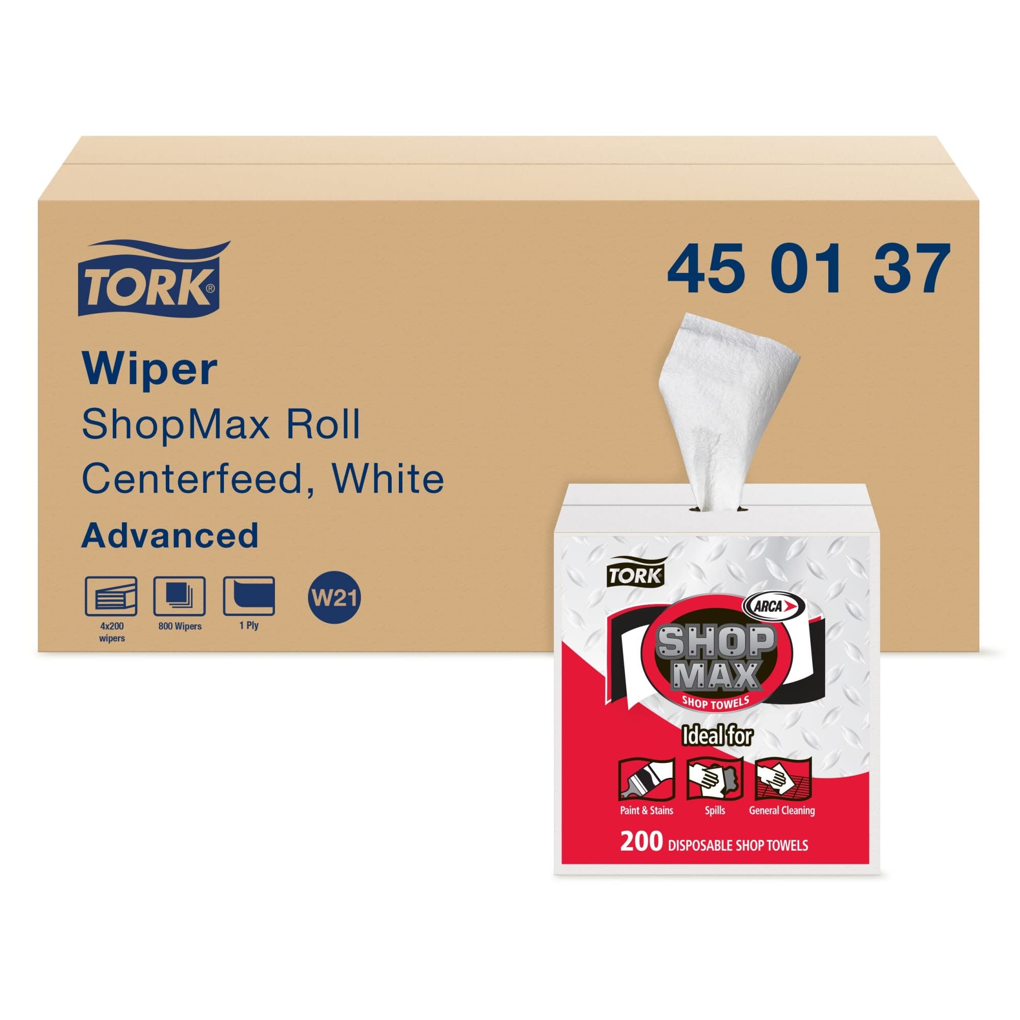 Tork Heavy Duty ShopMax Centerfeed Paper Towel White Self Dispensing, High Absorbency, 4 x 200 Sheets, 450137