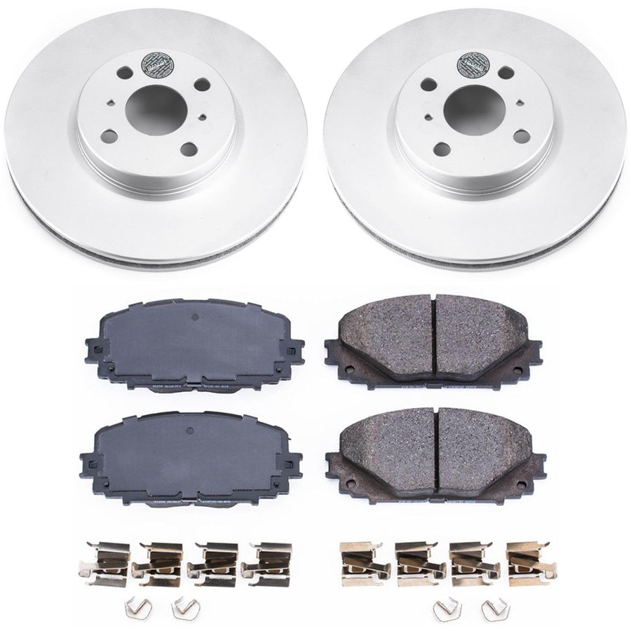 Power Stop Front Coated Brake Rotors and Z17 Ceramic Brake Pads Kit CRK6104 For Toyota Yaris 2012-2018 [Model Specific]