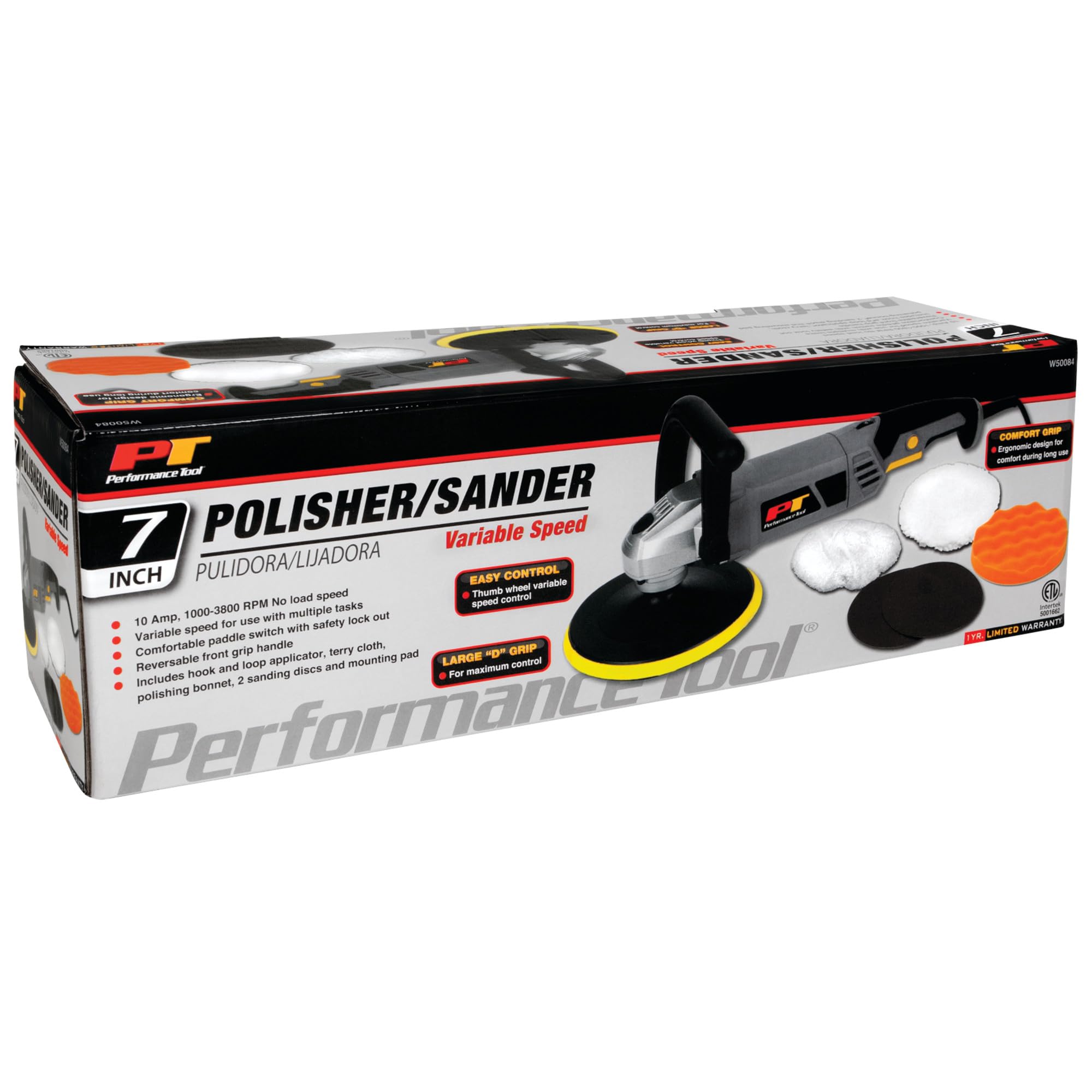 10 Amp Performance Tool W50084 Variable Speed Polisher with D-Handle and Accessories for Professional Results