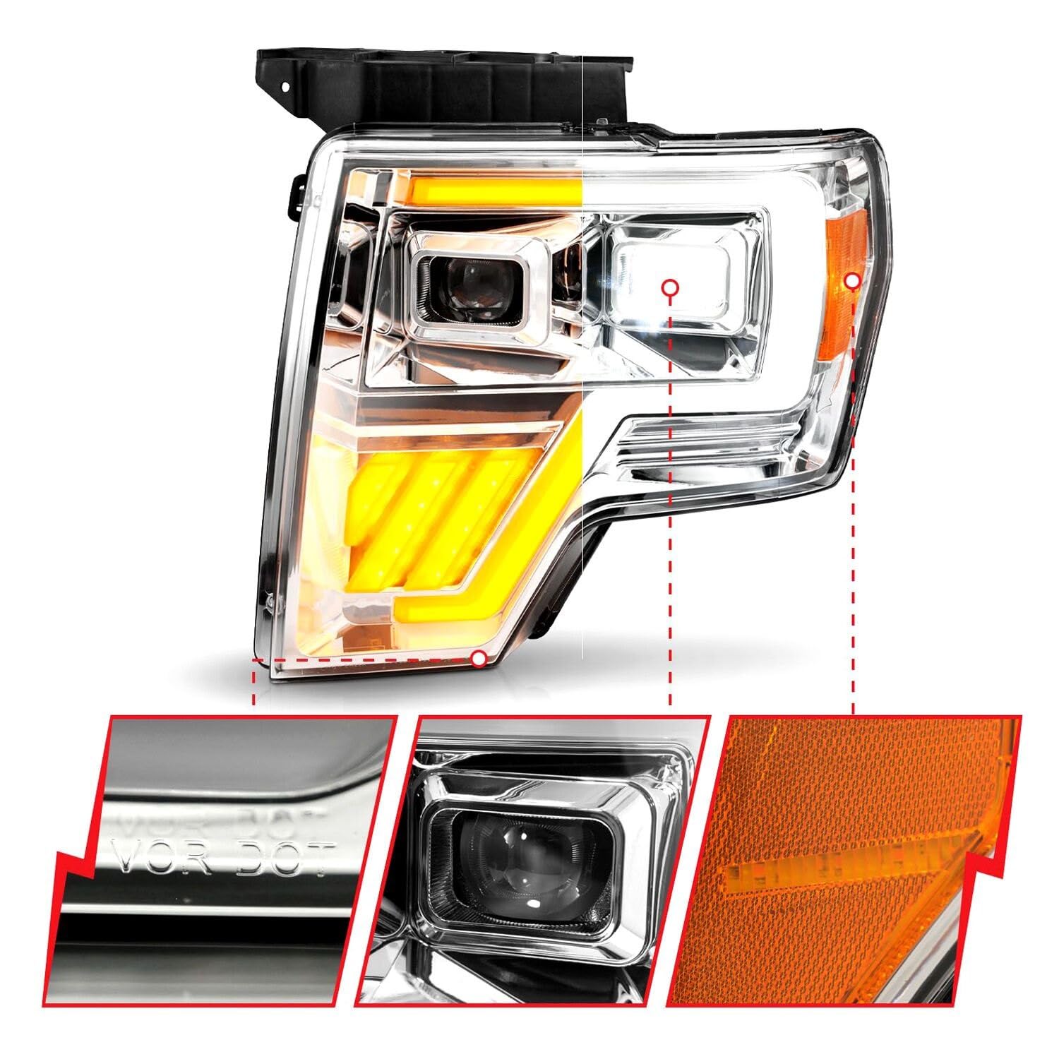09-14 Ford F-150 ANZO Full LED Proj Headlights w/Initiation Feature - Chrome