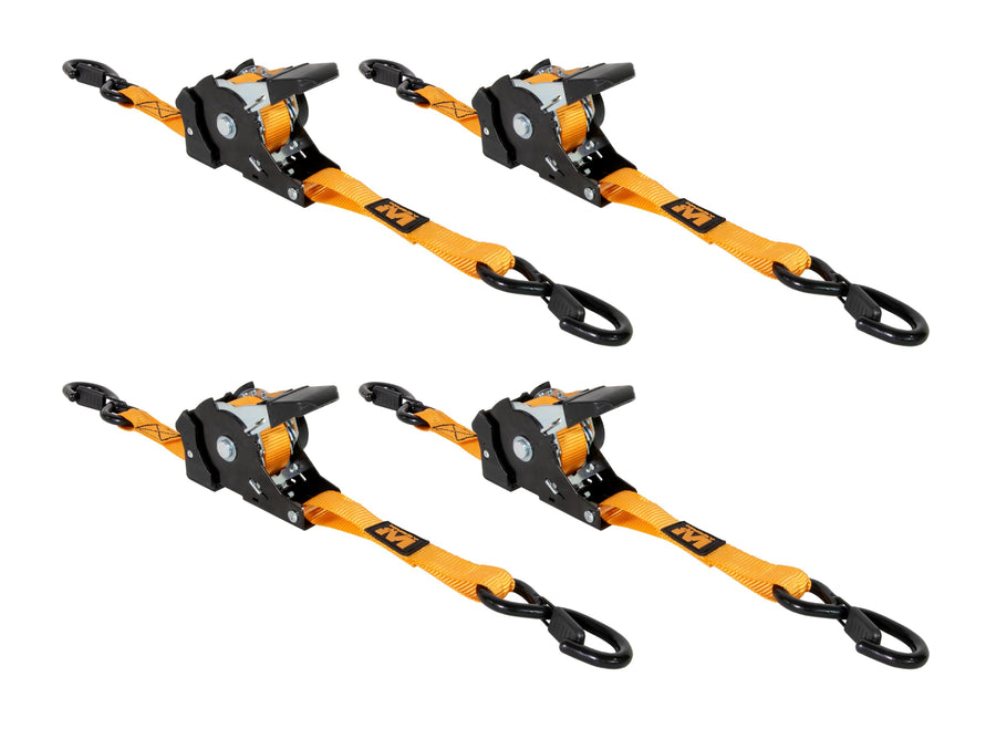 1"X10" Muddy Retractable Ratchet Straps/Orange/4-Pack