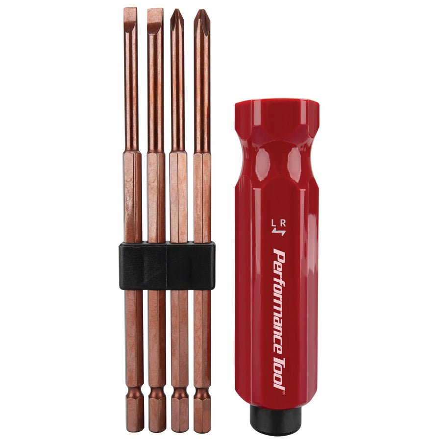 W2505 Performance Tool 5 Pc. Hammer Screwdriver Kit, Phillips and Slotted Bits, S2 Steel, Reversible, Red