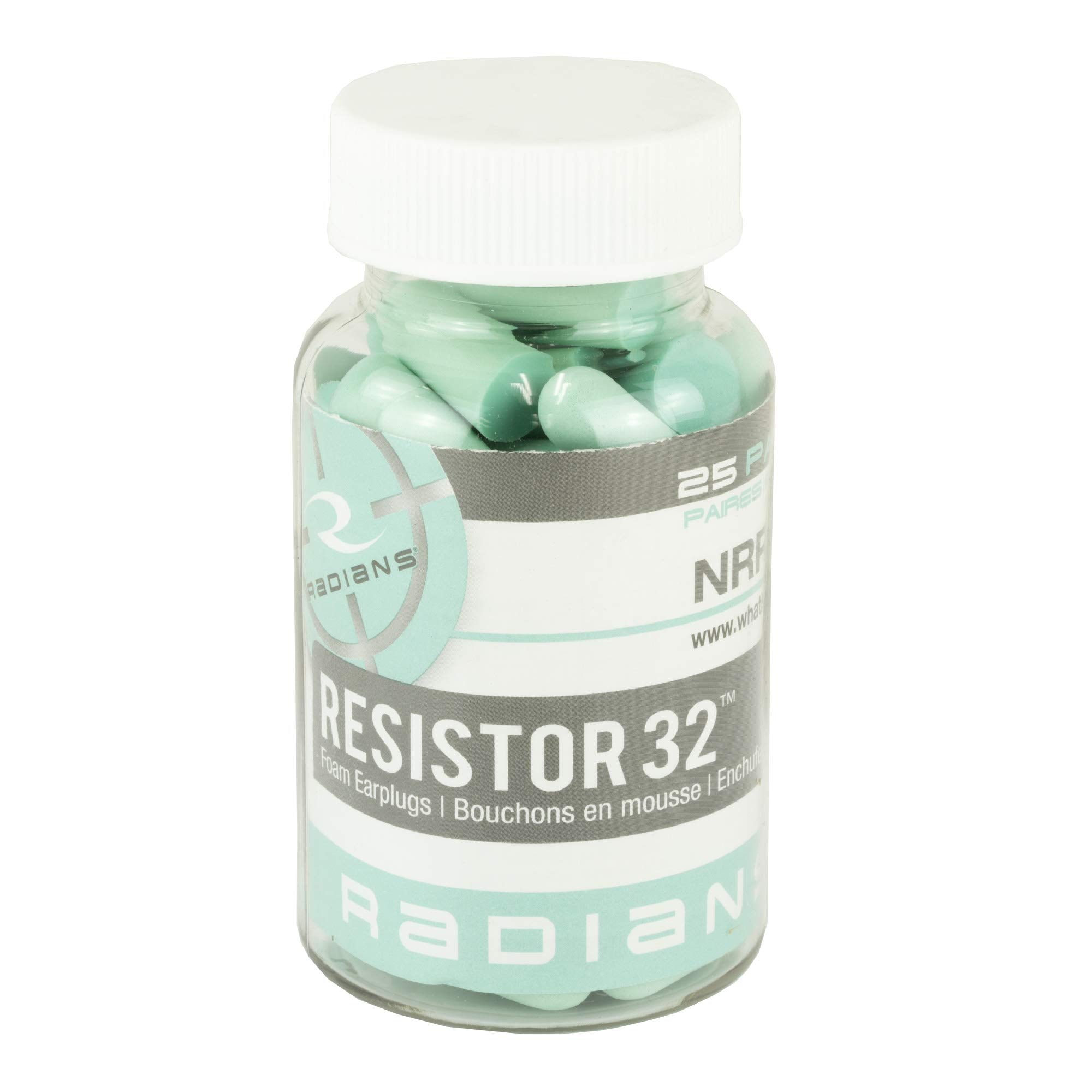 Radians Ear Plug, Resistor 32, Foam, Aqua, 25 Pairs FP70A/25