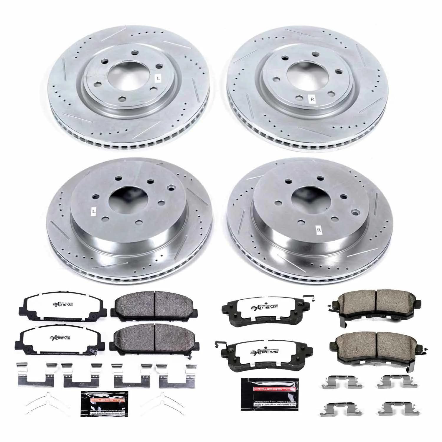 Power Stop Brake Kit Front and Rear For 2011 2012 2013 Infiniti QX56 - Truck & Tow Carbon Fiber Ceramic Pads & Drilled and Slotted Rotors Replacement, K6322-36