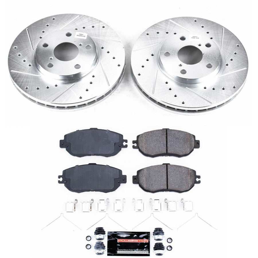 Power Stop K1075 Z23 Carbon Fiber Brake Pads with Drilled & Slotted Brake Rotors Kit For Lexus LS400 1993-1994 [Model Specific]