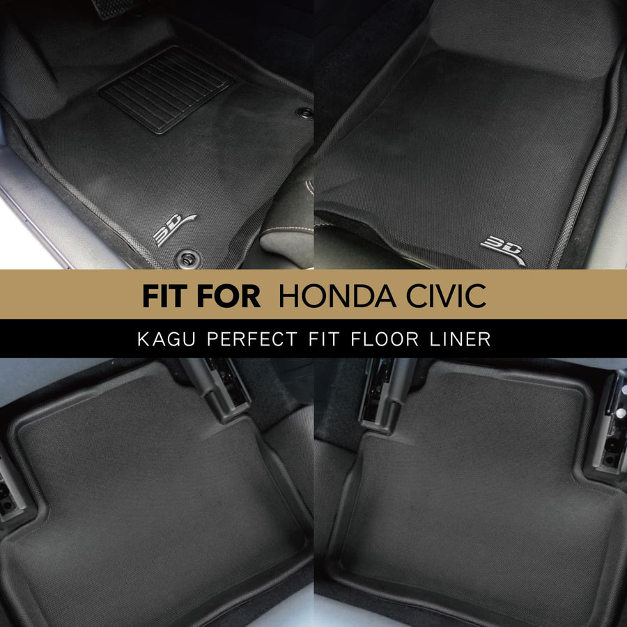Kagu Floor Mat 3D MAXpider Custom Fit (Black) Compatible with Honda Civic 2016-2021 - Full Set