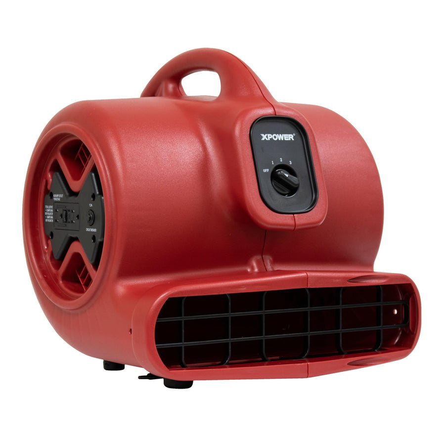 1/3 HP XPOWER 3 Speed Air Mover w/GFCI Power Outlets, Fan Type Carpet Blowers, Fan Diameter 8.25 in, Air Delivery 2400 cfm, Model# X-600A-Red