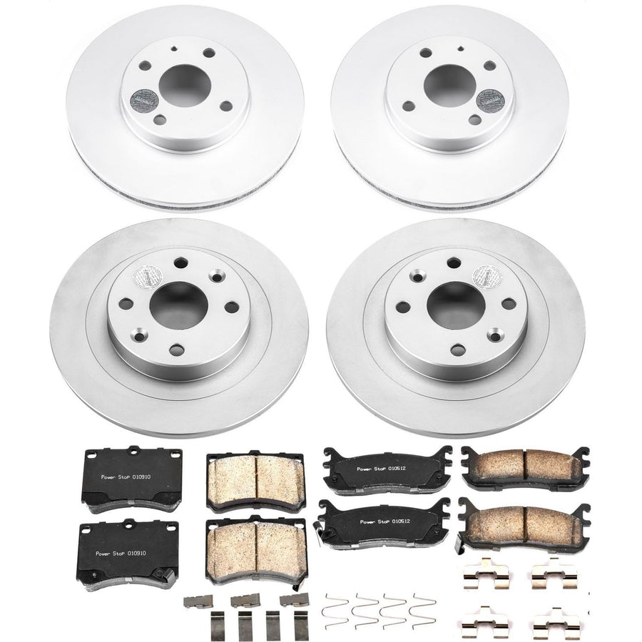 Power Stop Front and Rear CRK5931 Coated Brake Rotors and Z17 Ceramic Brake Pads Kit For Ford Escort 1997-2003, Mazda Protege 1995-1998, Mercury Tracer 1997-1999 [Model Specific]