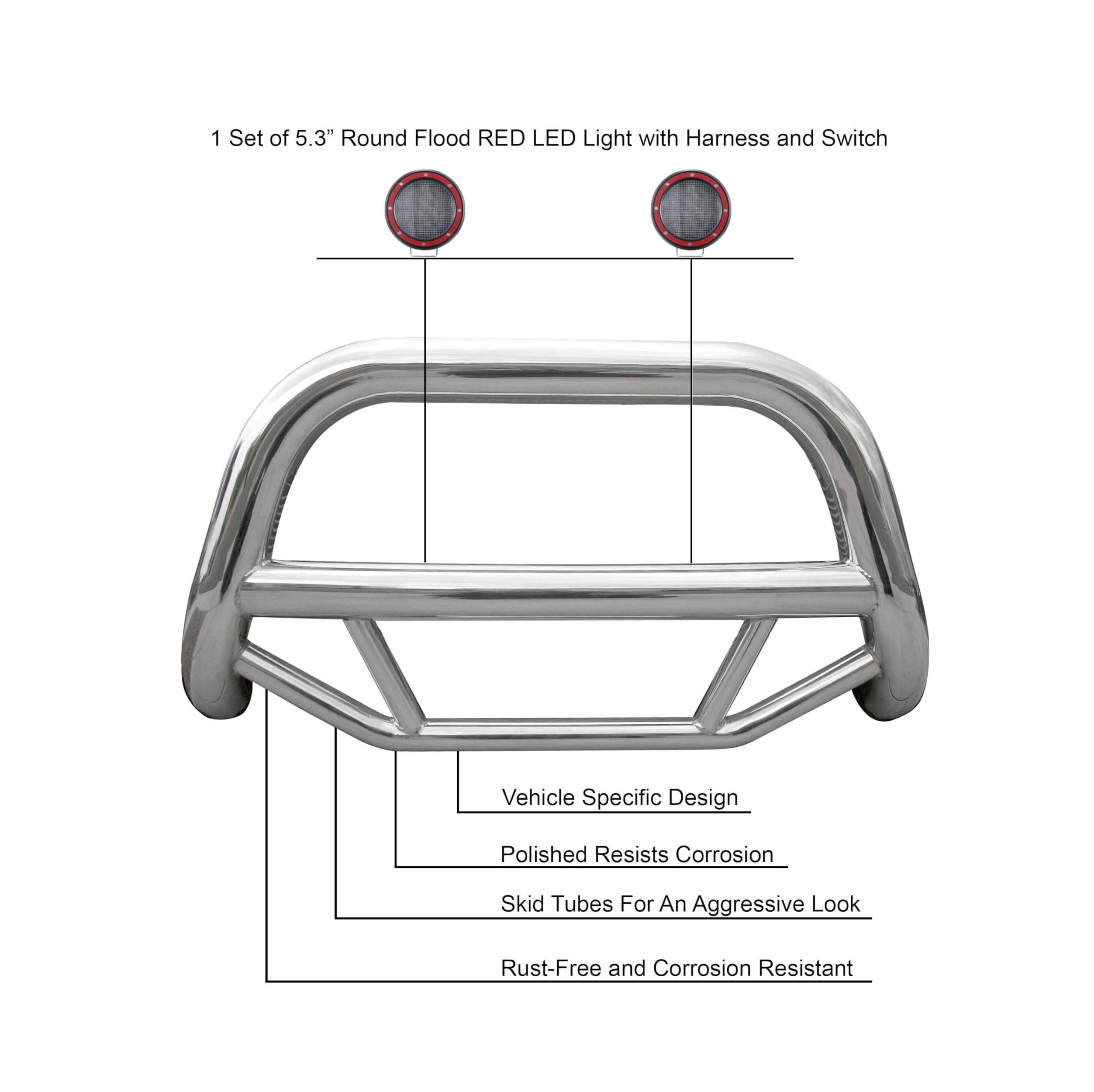 Max Bull Bar Kit Black Horse No Skid Plate Stainless Steel Compatible with 2022-2024 Hyundai Tucson-MBS-B7102-PLFR