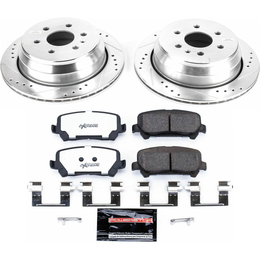 Rear Brake Kit Power Stop For 2015 2016 2017 2018 2019 2020 Chevrolet Colorado - Truck & Tow Carbon Fiber Ceramic Brake Pads & Drilled and Slotted Rotors Replacement, K7127-36