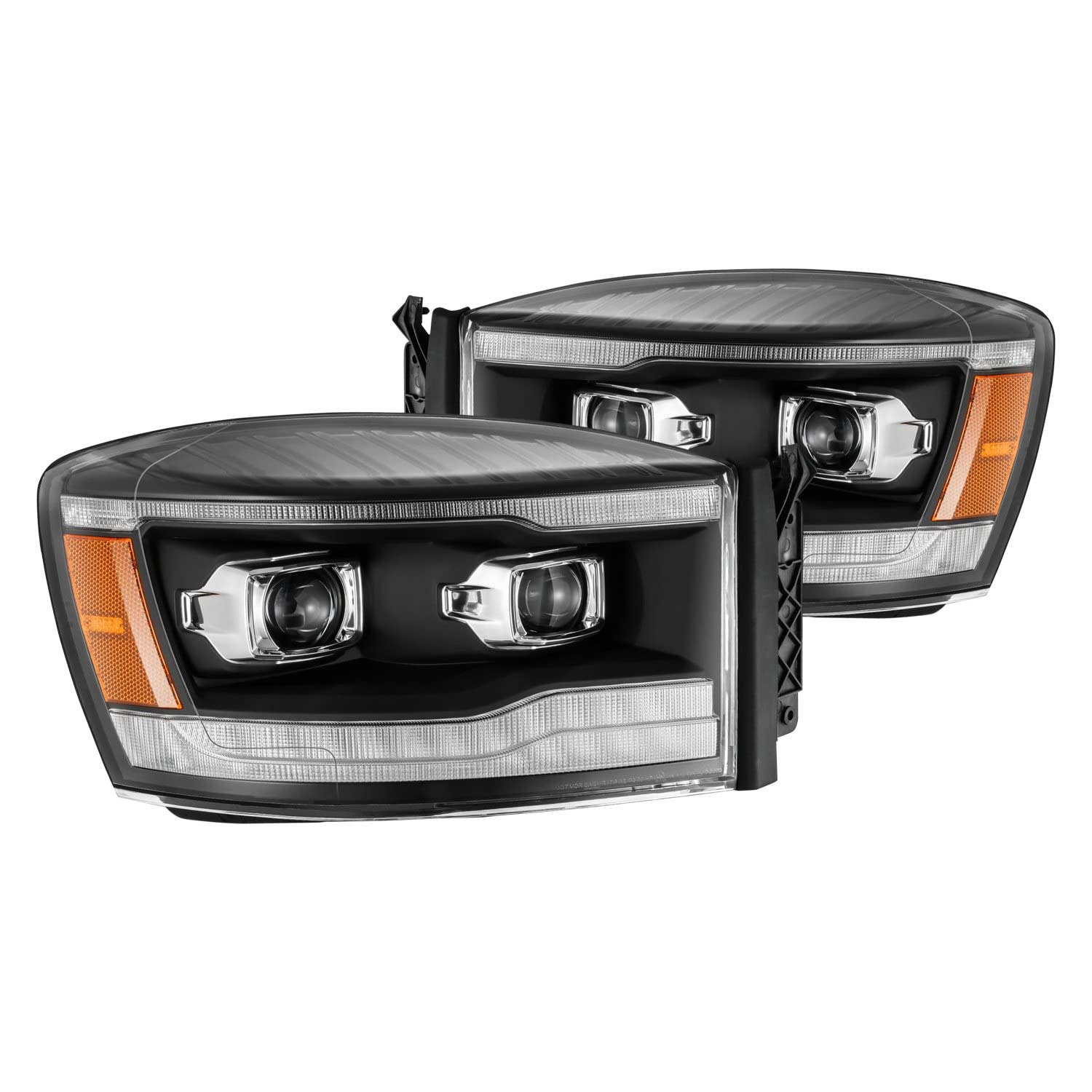 06-08 Dodge Ram 1500HD AlphaRex LUXX LED Projector Headlights Plank Style Black w/Seq Signal/DRL