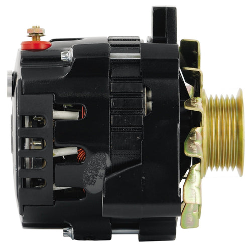 Alt GM CS130 Powermaster Black 140A 6 grv Pulley Offset Left MTG Side BAT Post 1-Wire or OE Hookup