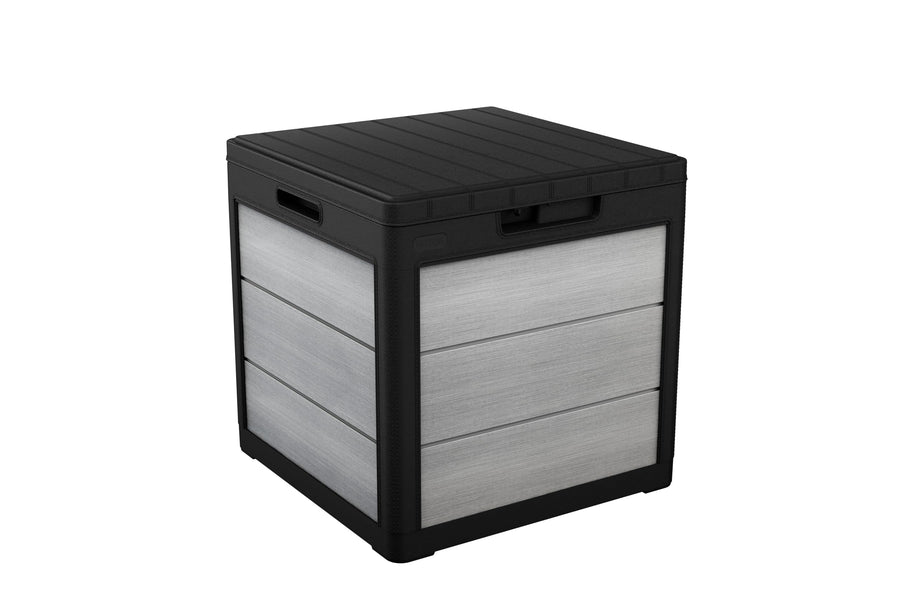 Keter 30 Gallon Denali Resin Outdoor Storage Box and Patio Furniture Side Table for Pool and Garden Accessories, Grey & Black