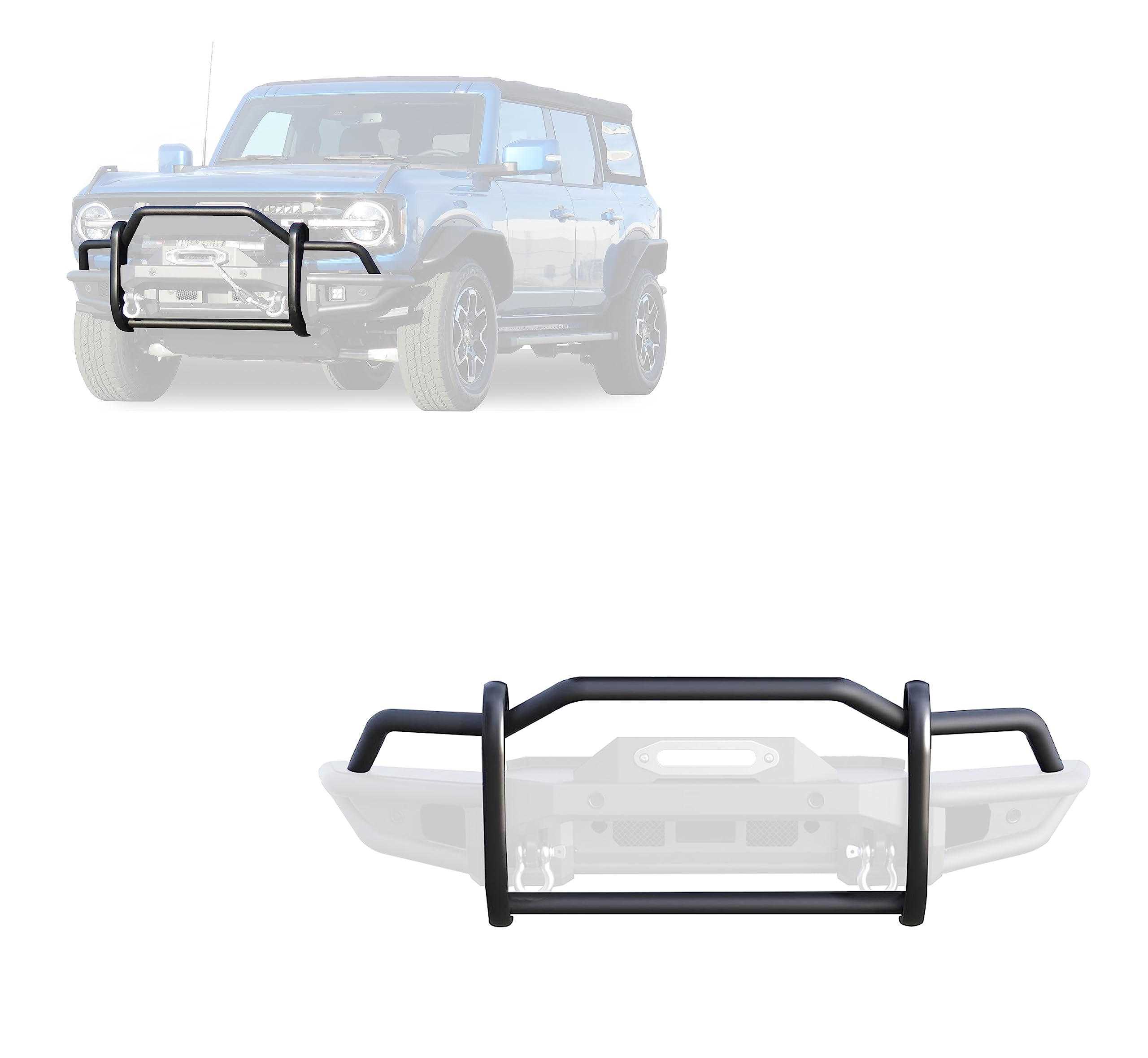 Heavy Duty Black Horse Tubular Grille Guard Matte Black Compatible with 2021-2024 Ford Bronco-GG-FB22HD