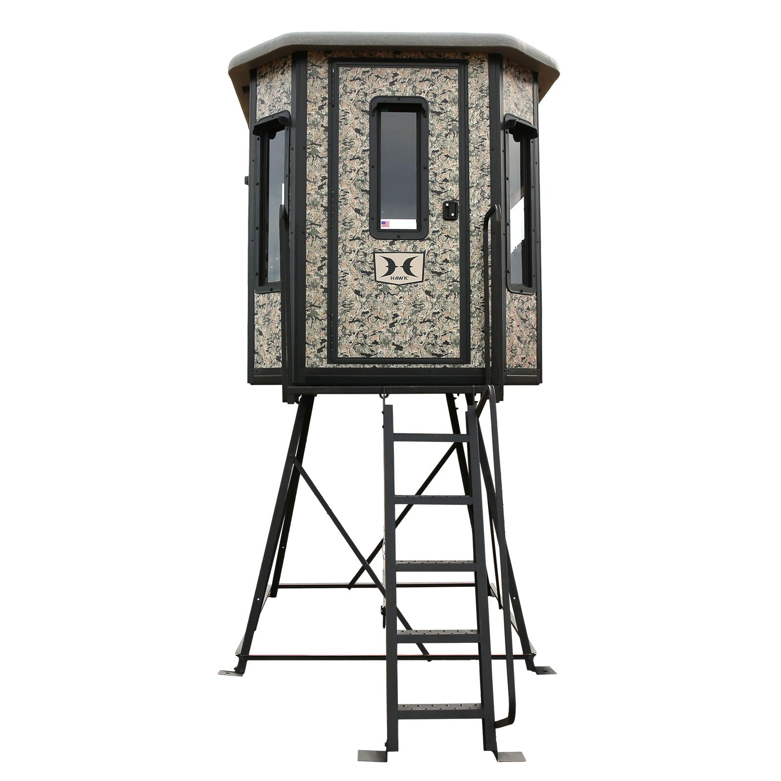 Hawk 6.55' W x 6.5' D x 6.5' T Office Hunting Assembled Insulated Steel Box Blind | Floor with Rubber Pad and Multiple One-Hand-Operable Windows | Blind w/ 5ft Elite Tower