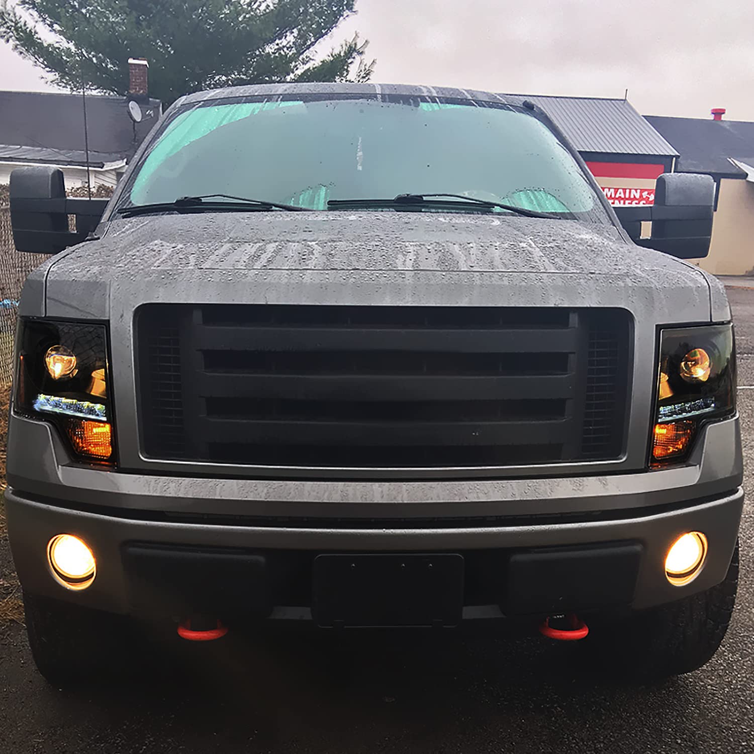Black Smoke SPEC-D TUNING Projector Headlights w/LED Compatible with 2009-2014 Ford F-150, Left + Right Pair Headlamps Assembly