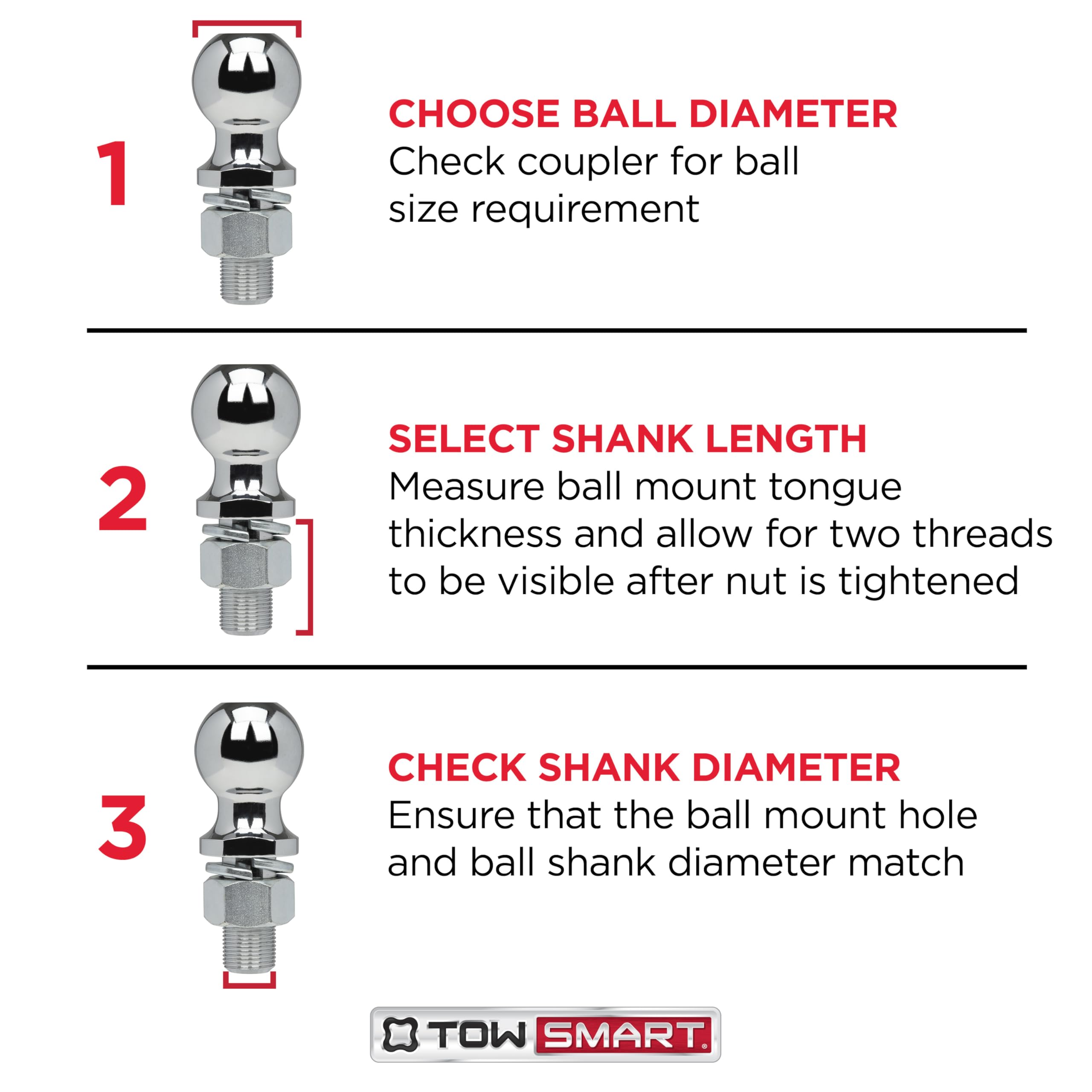 Class IV TOWSMART Chrome Trailer Hitch Ball, 12,000 lb., 2-5/16 in. Ball Diameter, 1-1/4 in. x 2-1/2 in. Shank