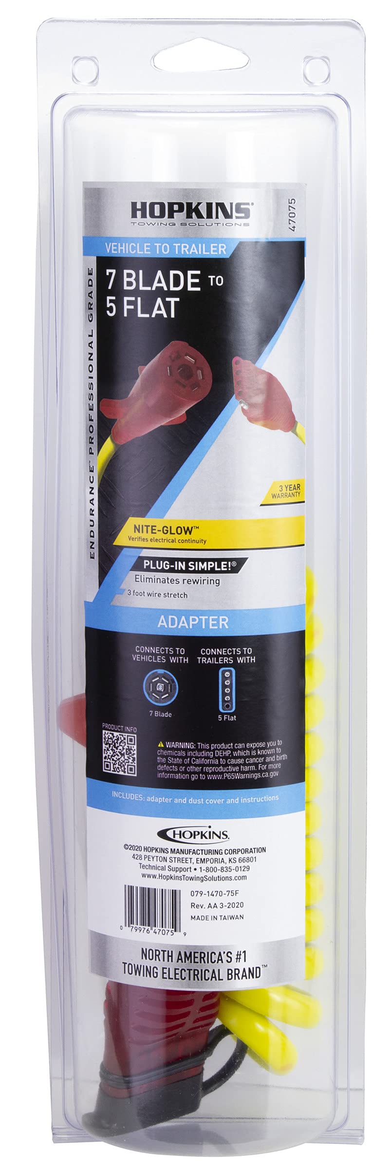 Hopkins Towing Solutions Endurance Flex-Coil 47075 7 Blade to 5 Flat with Nite Glow