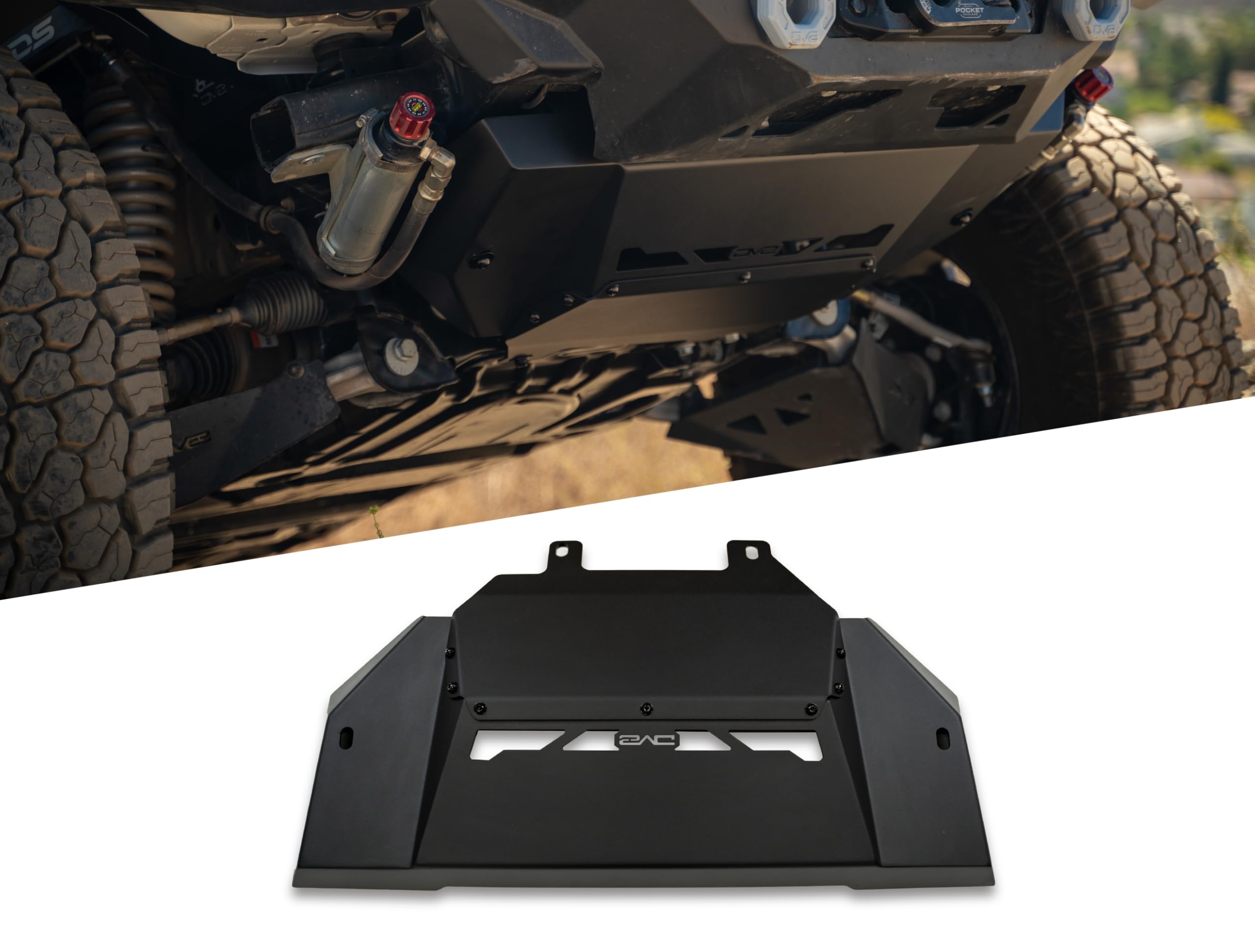 DV8 Offroad Low Pro Skid Plate for 2021-2025 Ford Bronco | Designed for DV8 Front Bumpers | Vented for Improved Airflow | Durable Steel Construction | Bolt-On Installation | Powder Coated Black