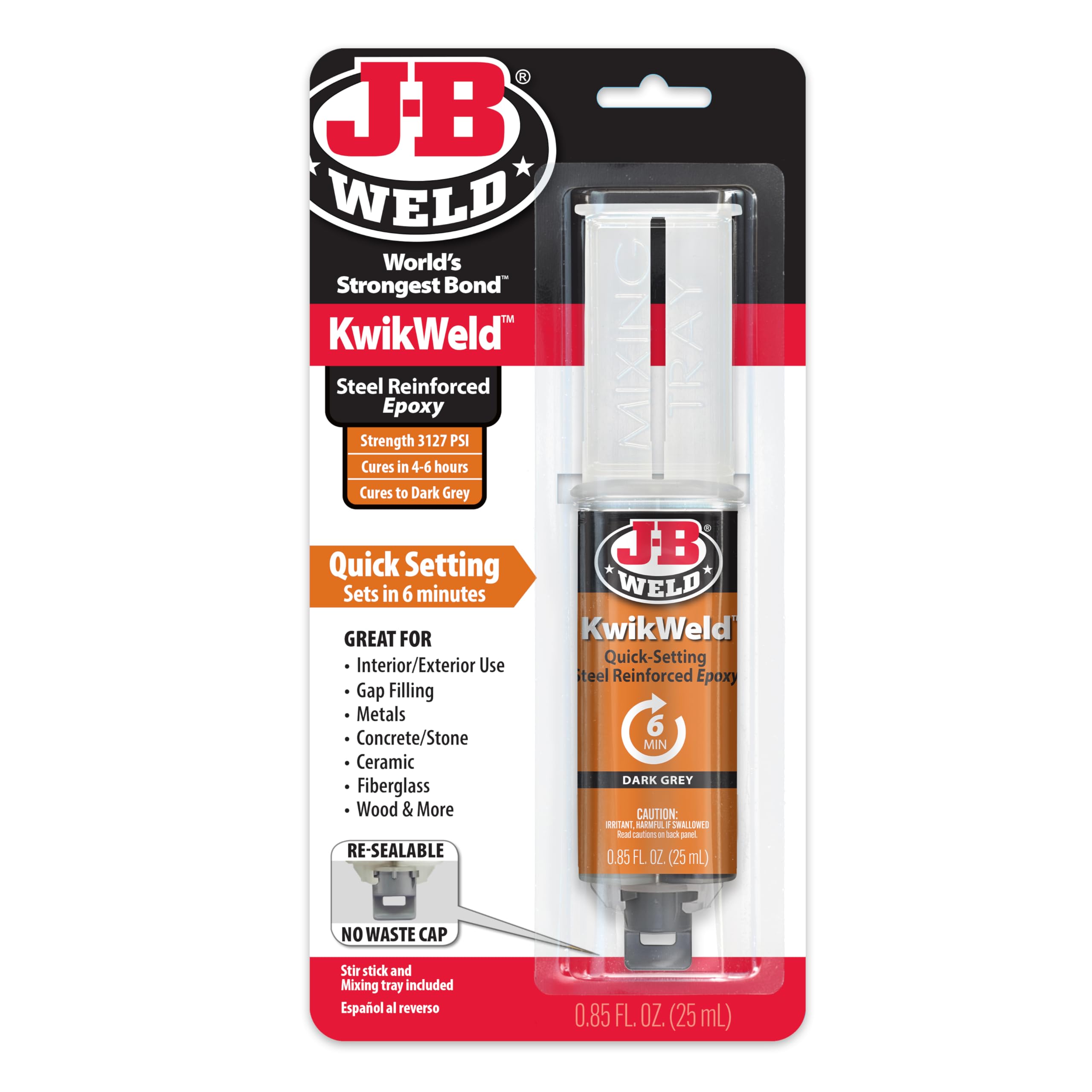 KwikWeld J-B Weld 50176 Steel Reinforced Epoxy Syringe - Dark Grey - 25 ml,Black
