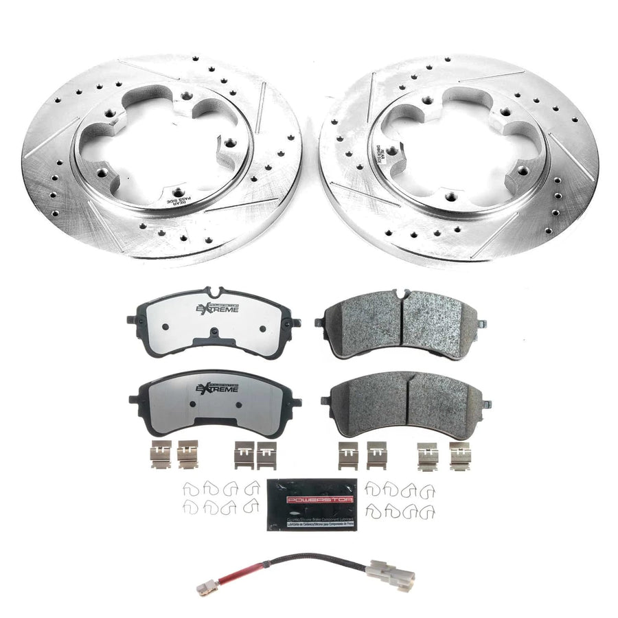 Power Stop Z36 Rear Truck & Tow Carbon-Fiber Ceramic Brake Pads with Drilled and Slotted Rotors Brake Kit [Vehicle Specific] For Ford Transit-150, Ford Transit-250, Ford Transit-350 [Model Specific]