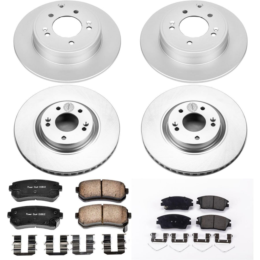 Coated Power Stop CRK7344 Brake Rotor and Ceramic Brake Pads- Front & Rear
