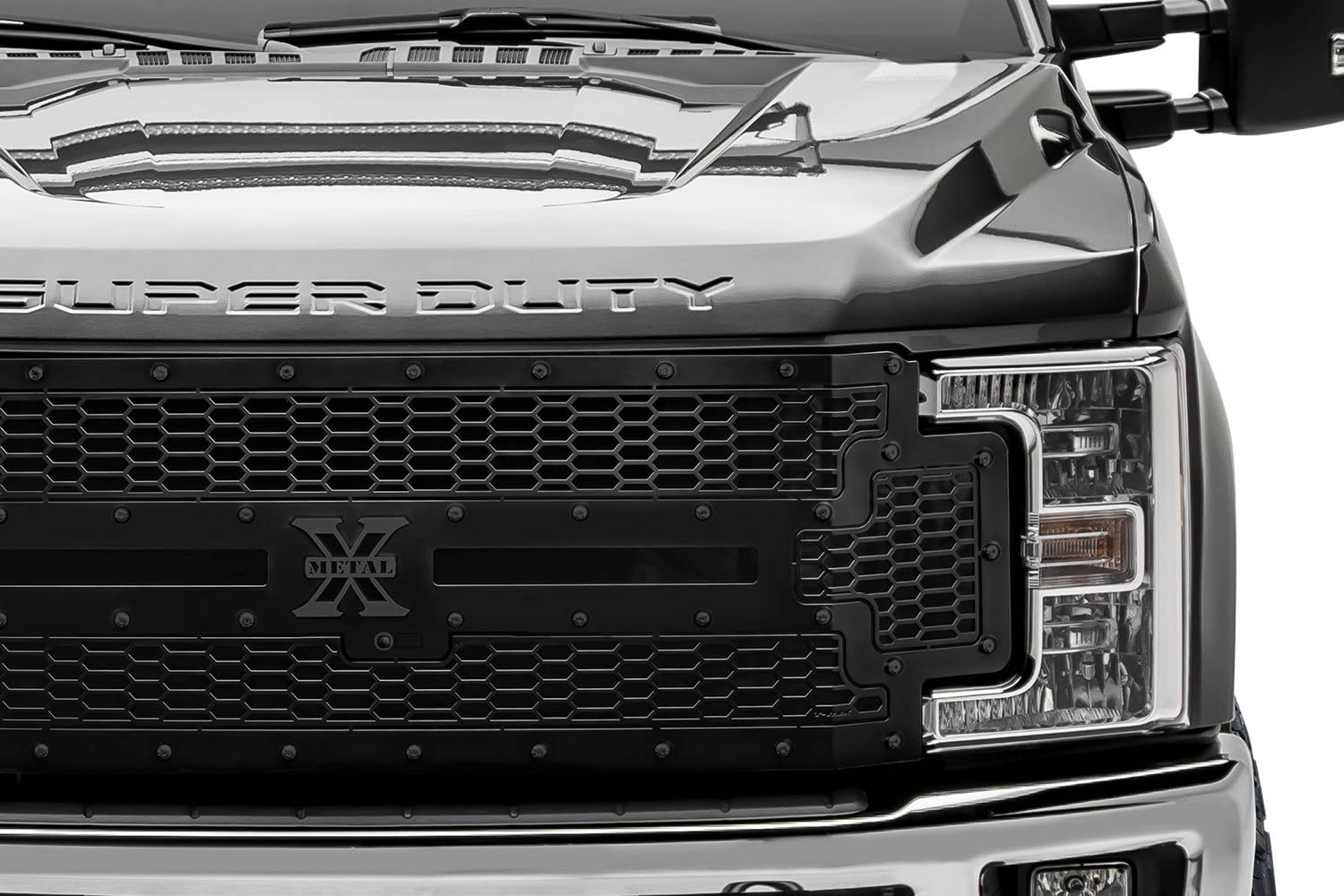 Stealth Laser X Grille, 2017-2019 Super Duty, Black, 1 Pc, Replacement, Black Studs, Fits Vehicles with Camera - PN #7715371-BR