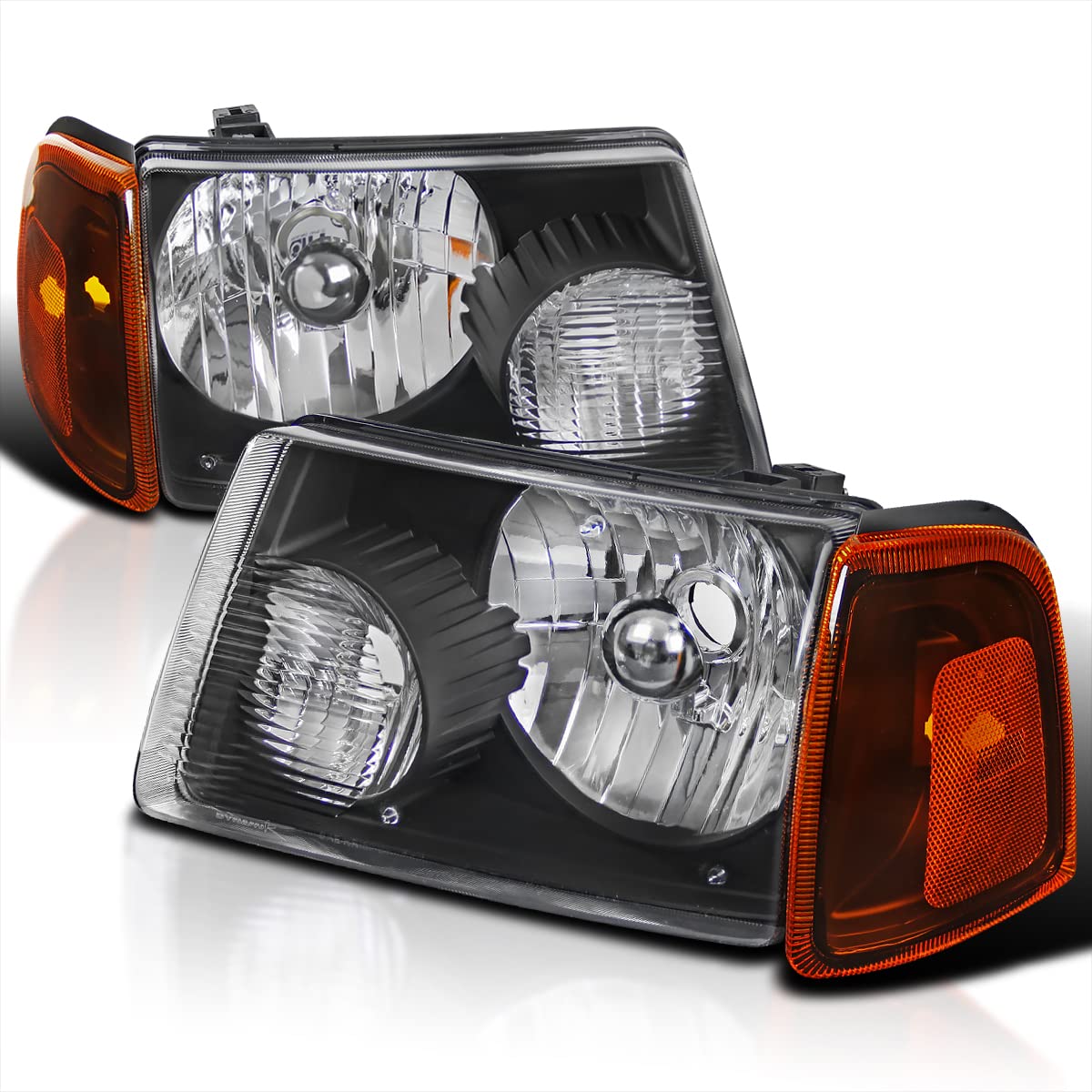 2LCLH-RAN01JM-RS SPEC-D TUNING made for and compatible with Ford Ranger Euro Diamond Black Headlights w/Amber Corner Lamps