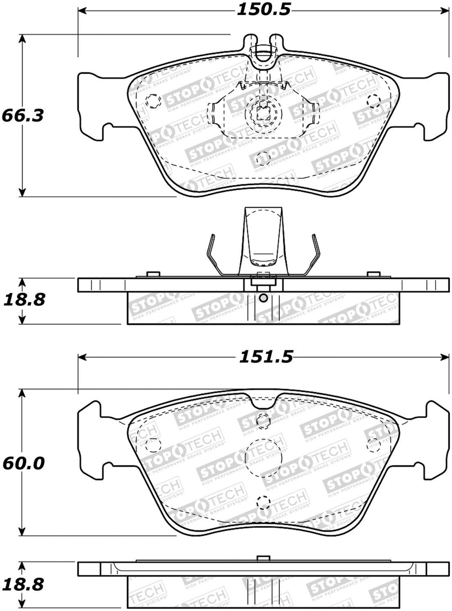 Front StopTech 308.07100 Brake Pads with Shims and Hardware Street