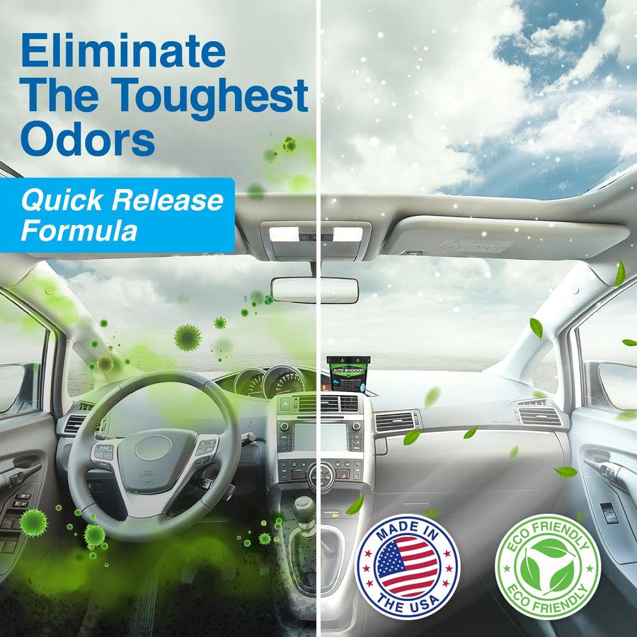 Biocide Systems Strong Auto Shocker Car Odor Eliminator, Eco-Friendly ClO2 Odor Remover for Tough Odors in Vehicle Interiors, Up to 250 Cubic Feet (6-Pack)